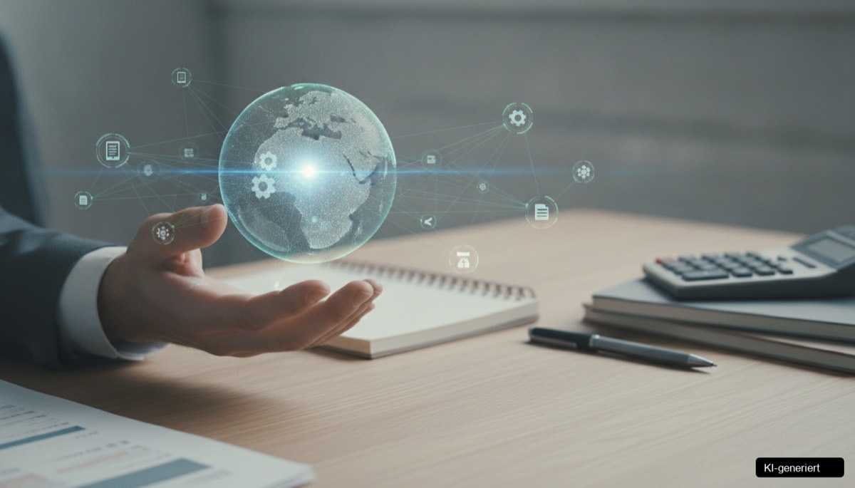 Ein digitaler Roboterarm, der verschiedene KI-Tools miteinander verbindet, symbolisiert die Automatisierung von KI-Agenten Workflows.
